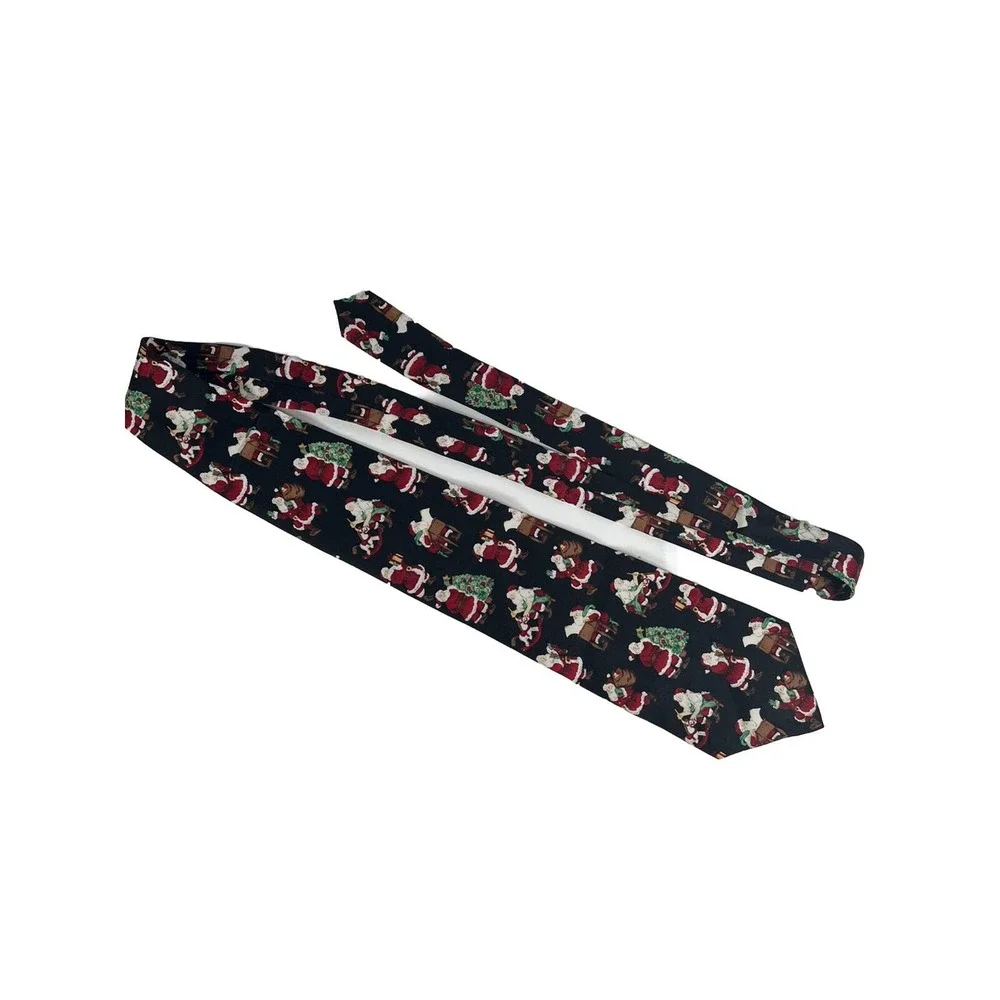 John Henry Busy Santa Clause Christmas Silk Neck Tie 57" x 3.75" - Picture 3 of 6